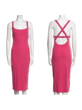 Reformation Sully Knit Pink Midi Bodycon Dress with Strappy Open Back